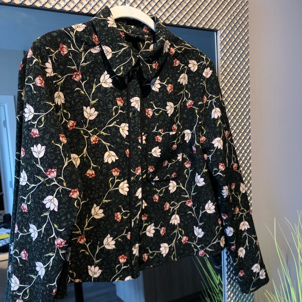 Topshop Vine Floral Collared Shirt
